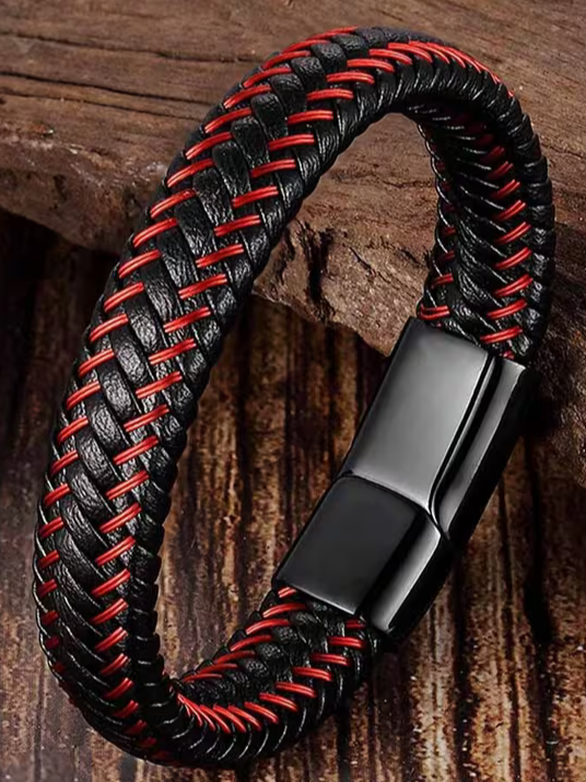 Buy 1 Get 1 Free Braided Leather Black Magnetic Lock Fashion Bracelet