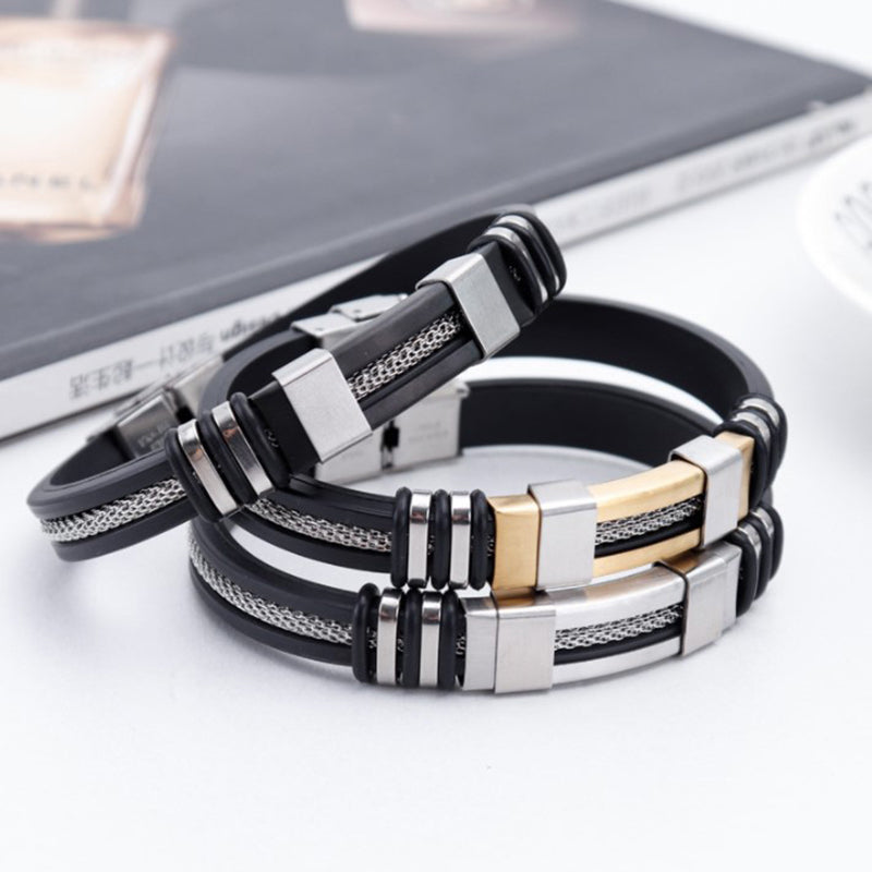Buy 1 Get 1  free Stainless Steel Braided Leather Bracelet for Men Cuff Bangle Cross Magnetic