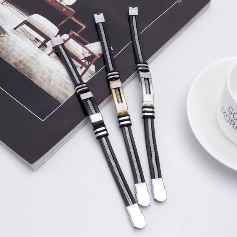 Buy 1 Get 1  free Stainless Steel Braided Leather Bracelet for Men Cuff Bangle Cross Magnetic