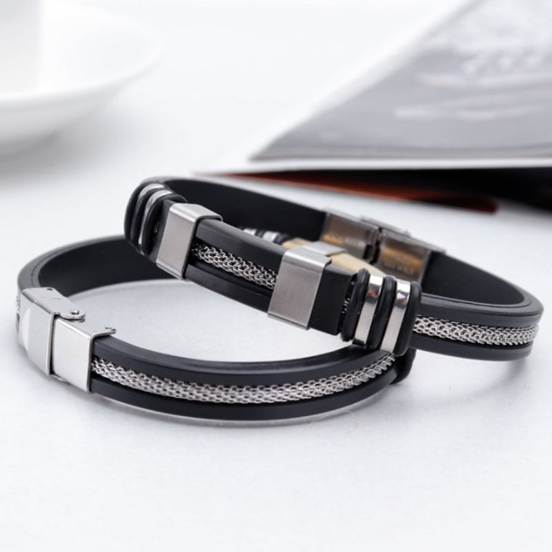 Buy 1 Get 1  free Stainless Steel Braided Leather Bracelet for Men Cuff Bangle Cross Magnetic