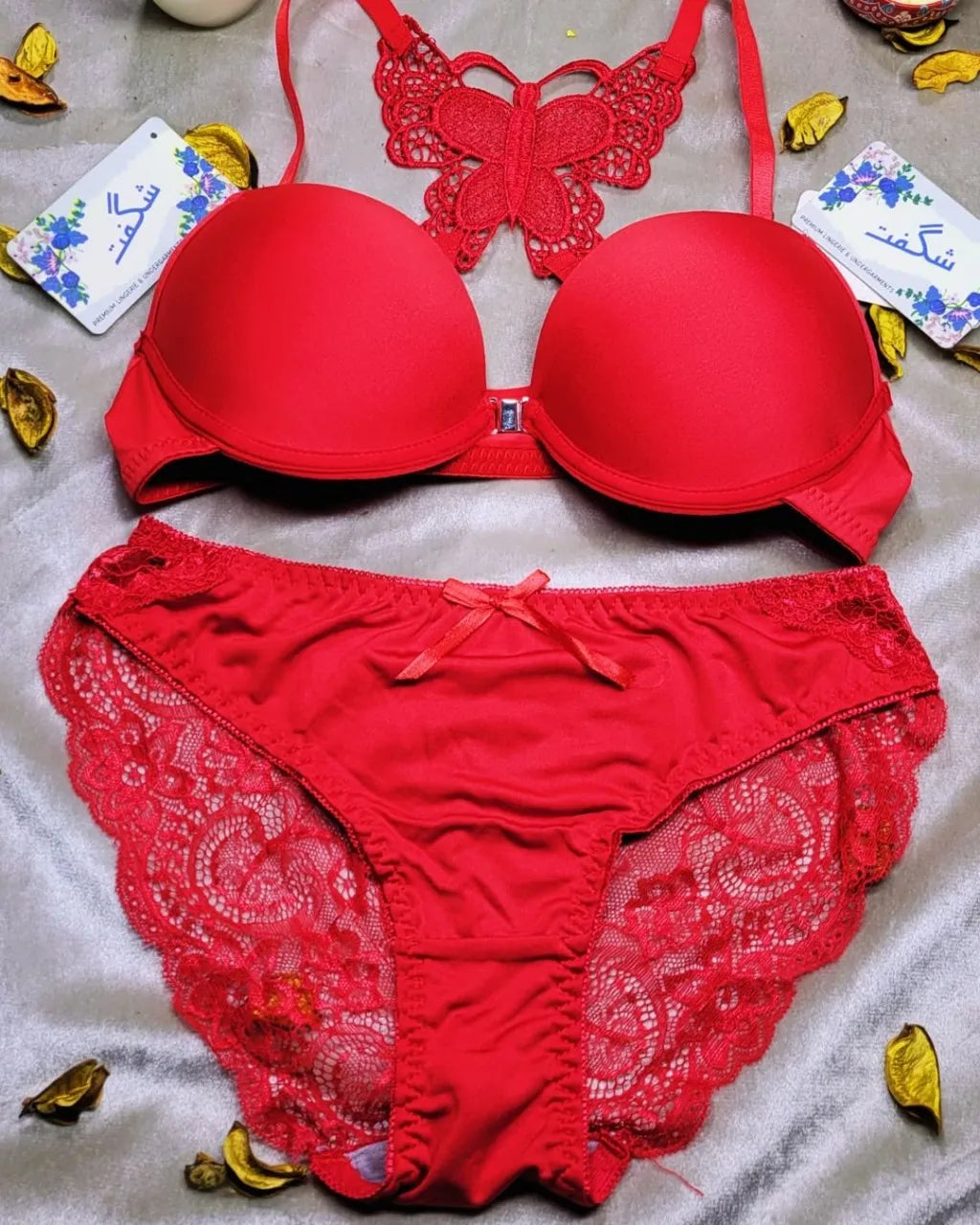 Bra and Panty Set Front Open Push Up Bra Butterfly Design