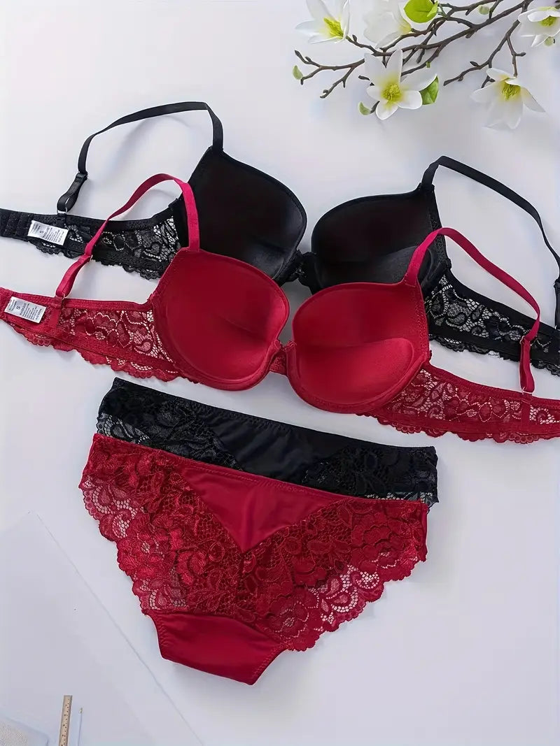 Push Up Padded Lace Bra And Panty Set Back Closure Seamless