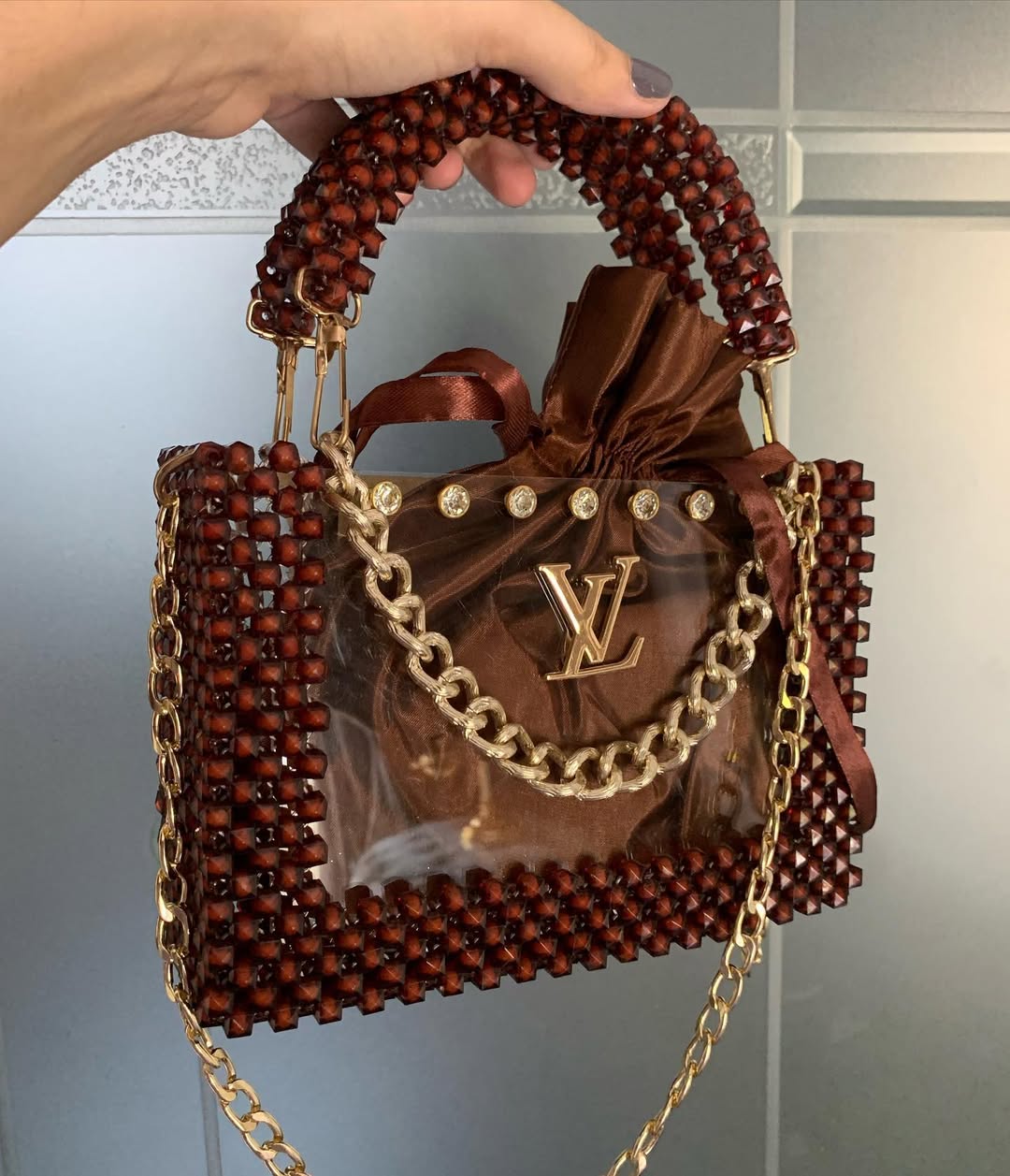 Ladies Bags, white stylish Ladies Purse with golden chain and Diamonds