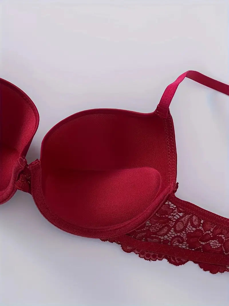 Push Up Padded Lace Bra And Panty Set Back Closure Seamless