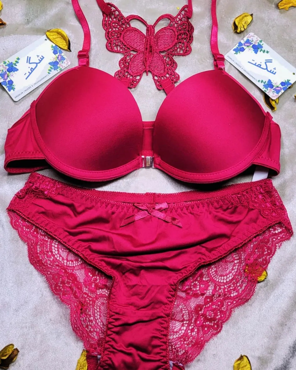 Bra and Panty Set Front Open Push Up Bra Butterfly Design