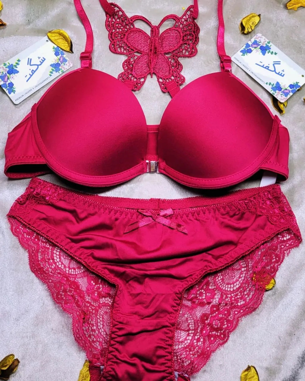 Bra and Panty Set Front Open Push Up Bra Butterfly Design