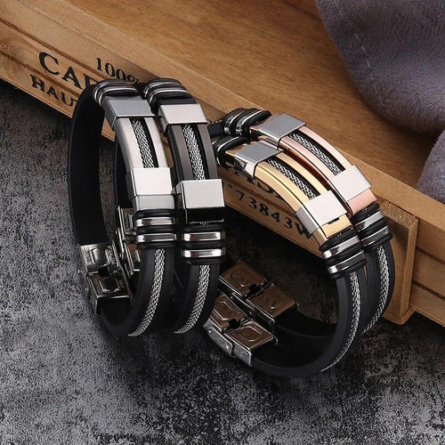 Buy 1 Get 1  free Stainless Steel Braided Leather Bracelet for Men Cuff Bangle Cross Magnetic