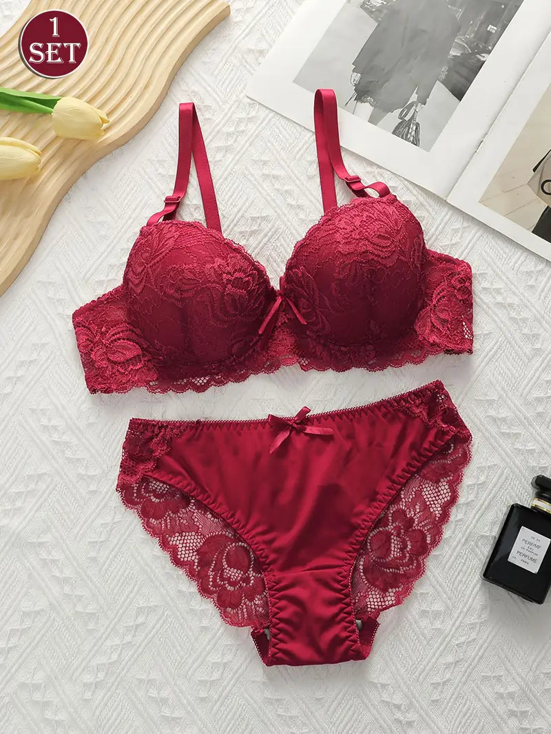 Push Up Padded Lace Bra And Panty Set Back Closure Seamless