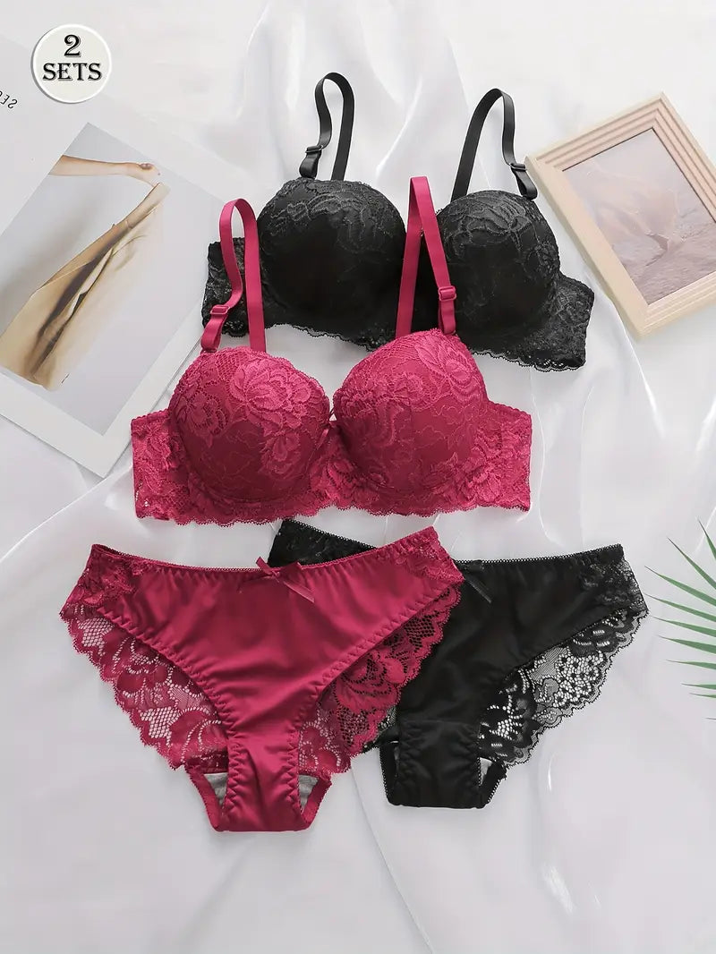 Push Up Padded Lace Bra And Panty Set Back Closure Seamless