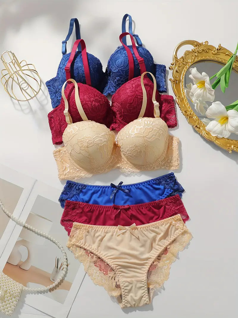 Push Up Padded Lace Bra And Panty Set Back Closure Seamless