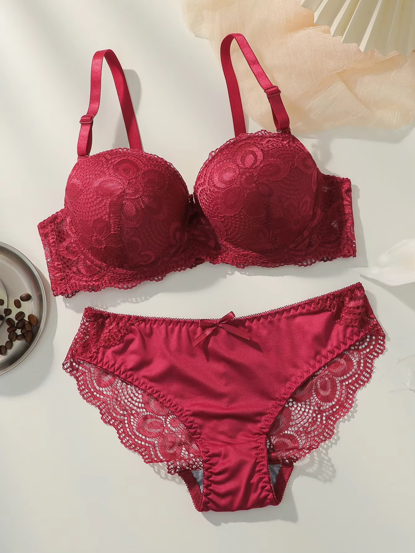 Push Up Padded Lace Bra And Panty Set Back Closure Seamless