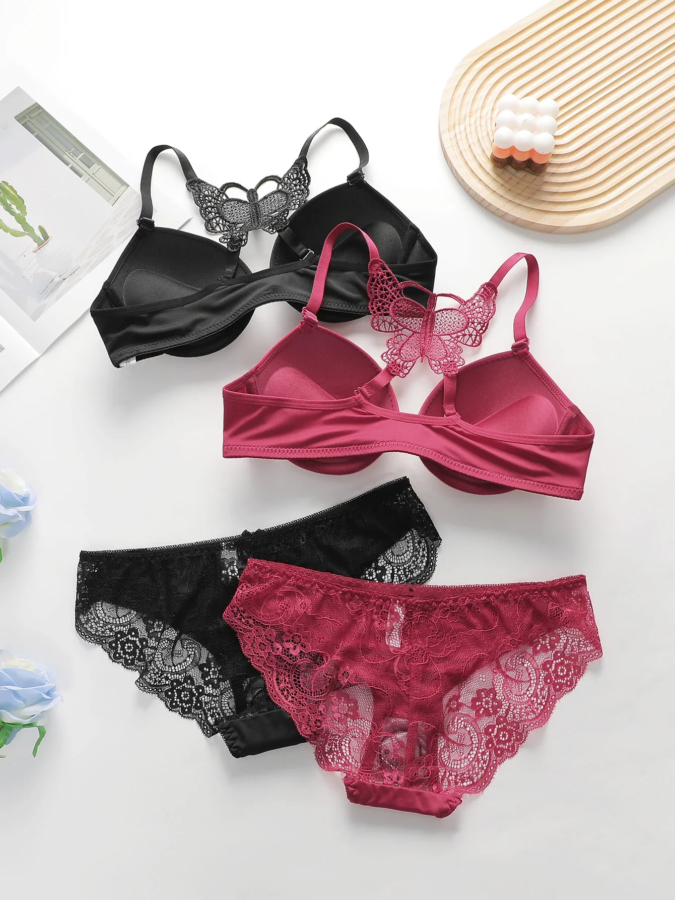Bra and Panty Set Front Open Push Up Bra Butterfly Design
