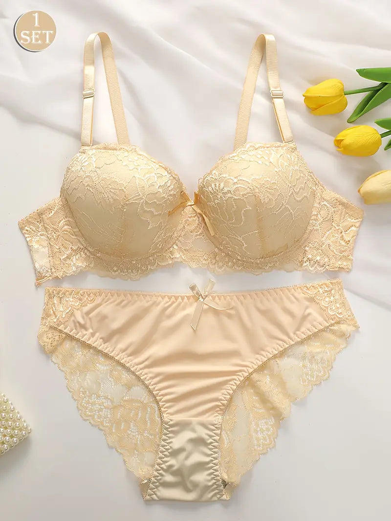 Push Up Padded Lace Bra And Panty Set Back Closure Seamless