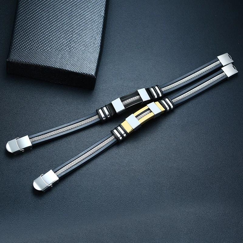 Buy 1 Get 1  free Stainless Steel Braided Leather Bracelet for Men Cuff Bangle Cross Magnetic