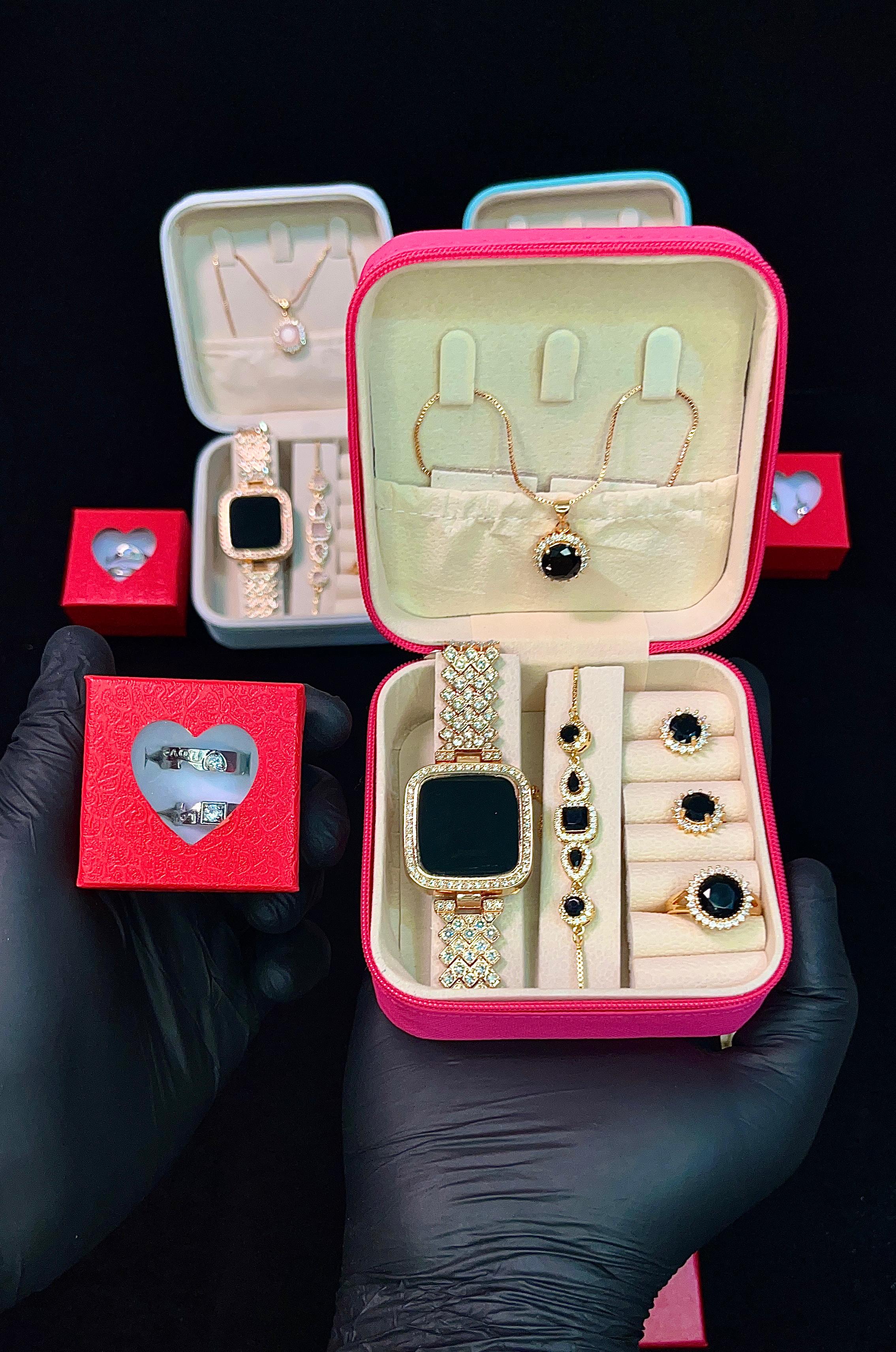 Luxury Ladies Jewelry Box with Free Couple Rings – Perfect Romantic Gift
