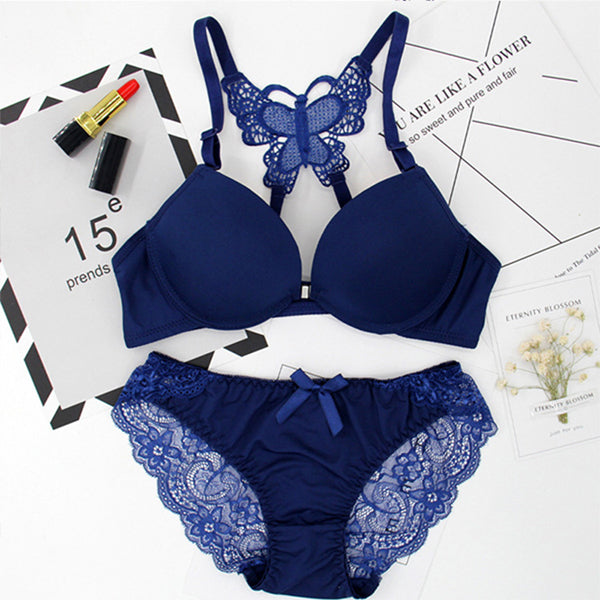 Bra and Panty Set Front Open Push Up Bra Butterfly Design